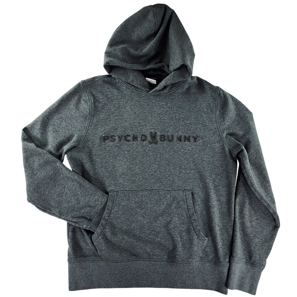 Psycho Bunny Hoodie Mens S Grey Pullover Chenille Logo French Terry